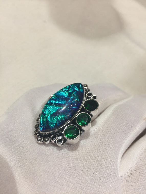 Vintage Blue Green Dichroic Venecian Art Glass Ri… - image 4