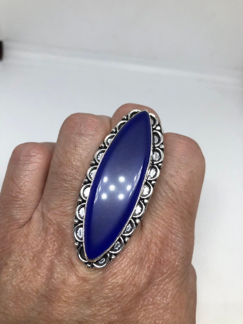 Vintage Genuine Blue Chalcedony ring Size 9
