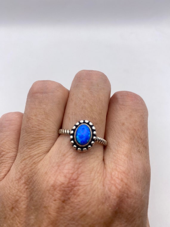 Vintage Blue Fire Opal 925 Sterling Silver Inlay R