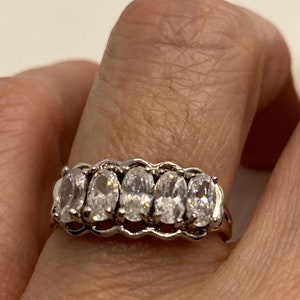 Vintage White Sapphire 925 Sterling Silver Wedding Band Ring