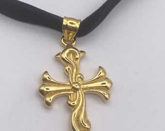 vintage Celtic Gold Stainless Steel Cross pendant necklace