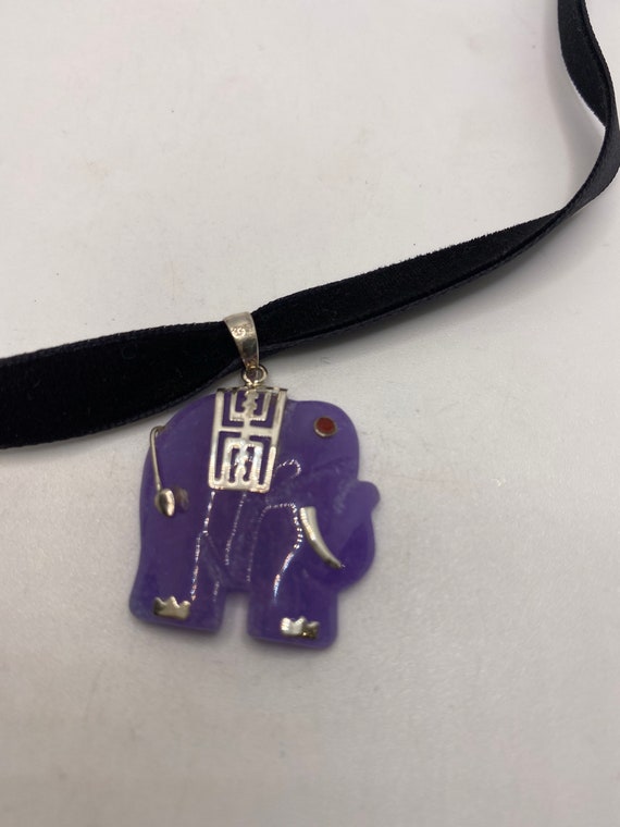 Vintage Purple Jade Elephant Choker 925 Sterling … - image 4
