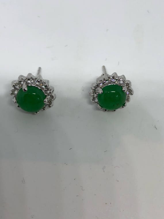 Vintage Green Jade Earrings Stud Button - image 5