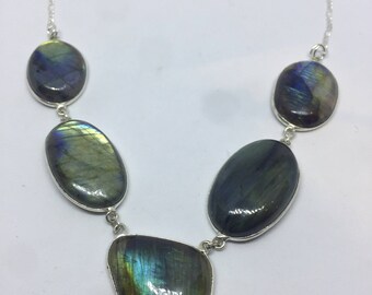 Vintage green Labradorite 925 sterling silver necklace choker