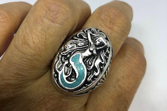 Vintage Southwestern  Turquoise Mermaid Ring - image 2
