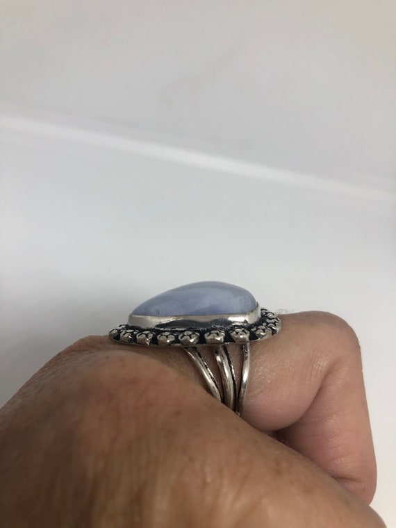 Vintage Genuine Blue Lace agate Silver Ring - image 9