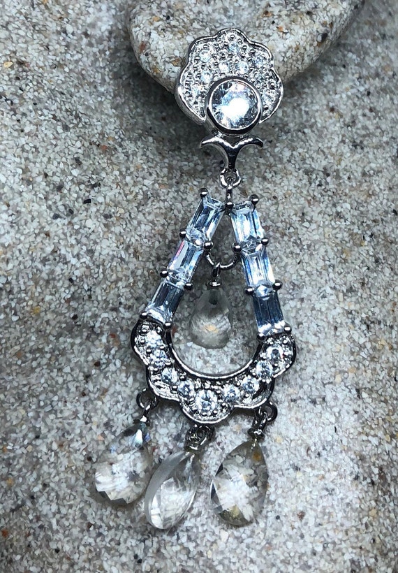 925 Sterling Silver CZ Crystal Chandelier Earring… - image 4