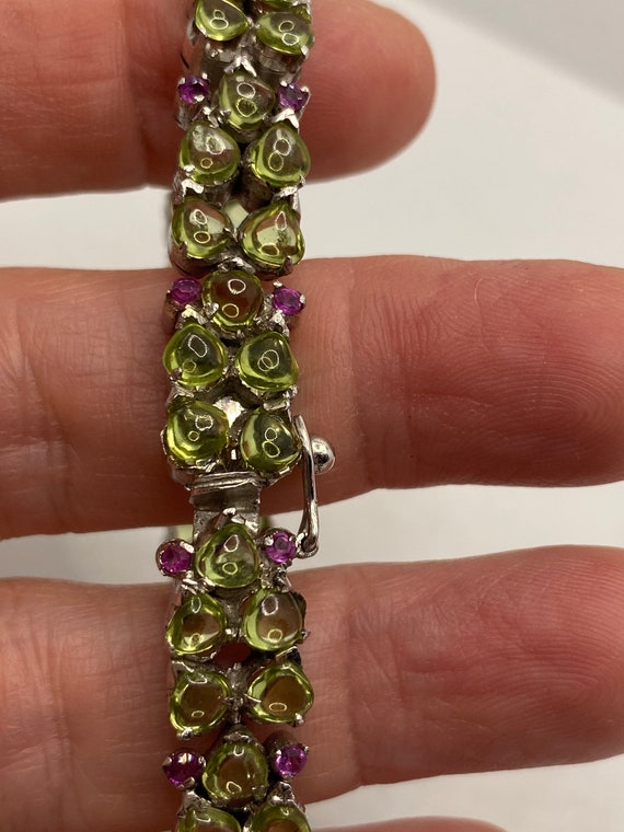 Vintage Peridot Ruby Tennis Bracelet in 925 Sterl… - image 2