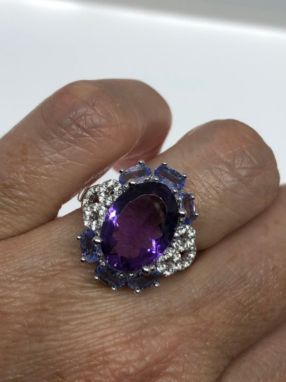 Vintage Genuine Amethyst Blue Tanzanite and White 