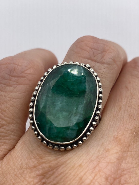 Vintage Green Raw Emerald Silver Bronze Statement… - image 1