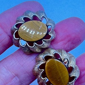 Gemelos vintage de ojo de tigre dorados