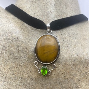Vintage Tigerauge Choker Anhänger Halskette