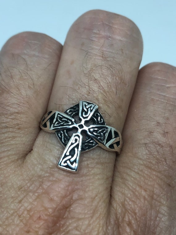 Vintage Gothic 925 Sterling Silver Celtic Cross R… - image 1