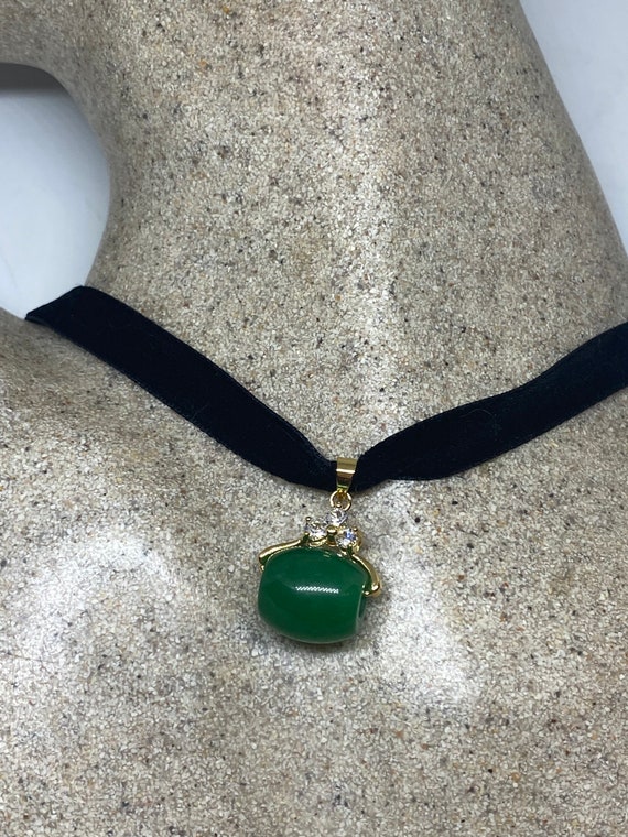 Vintage Green Jade Choker Golden Finish Necklace … - image 6