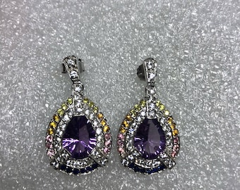 Boucles d'oreilles anciennes en argent sterling 925 et émail