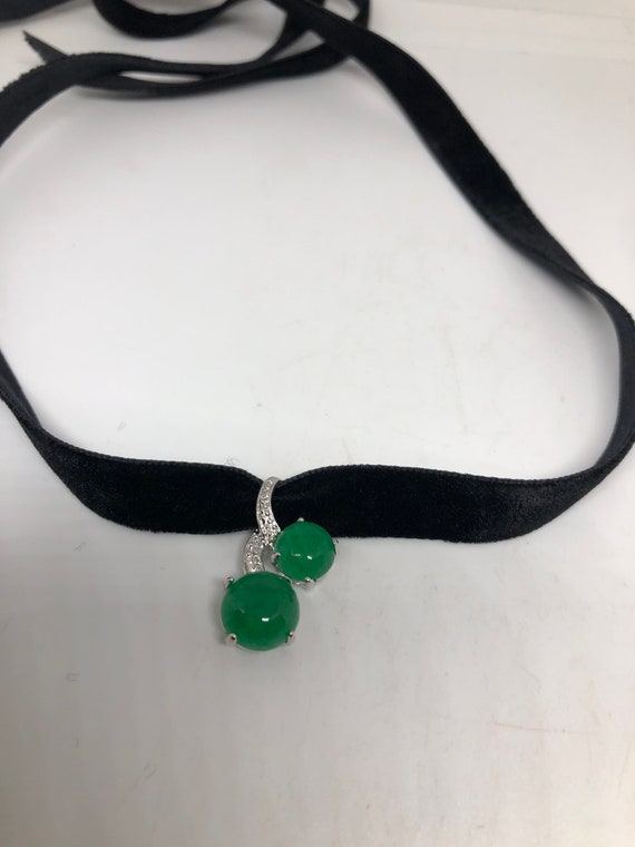 Vintage Green Jade Choker Silver Finish Necklace … - image 3