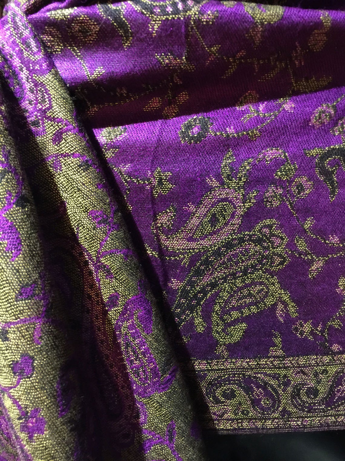 Vintage Purple Beige Paisley Brocade Pashmina Scarf Wrap - Etsy