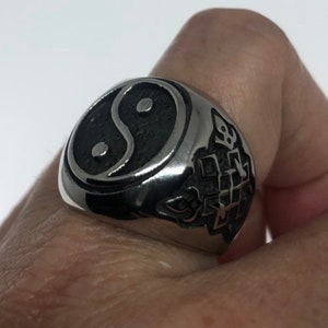 Vintage Yin Yang Silver Stainless Mens Ring