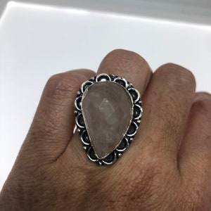 Vintage  Genuine Rose Quartz Silver Ring
