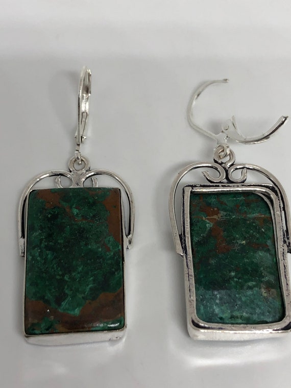 Antique Vintage Green Chrysoprase Silver Dangle E… - image 3