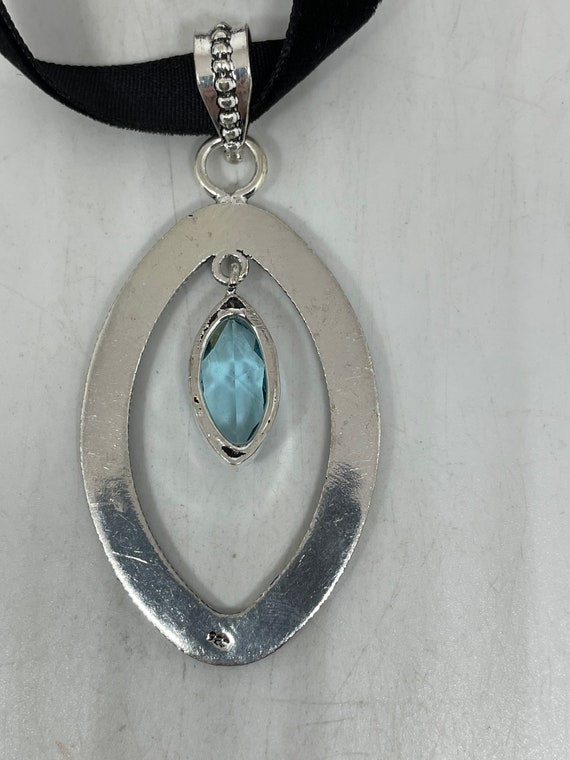 Vintage Blue Topaz Silver Choker Necklace Pendant - image 6
