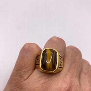 Vintage Gold Finished Stainless Steel Genuine Tigers Eye Ring