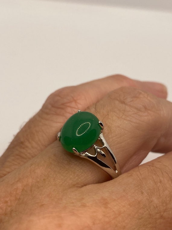 Vintage Lucky Green Nephrite Jade Cocktail Ring - image 1