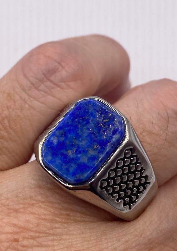 Vintage Blue Lapis Lazuli Mens Ring - image 1