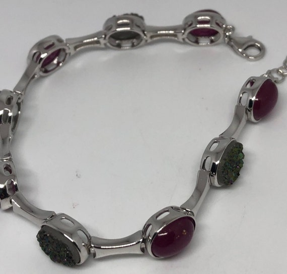 Handmade Genuine Red Ruby and Peacock Ore Druzy S… - image 2