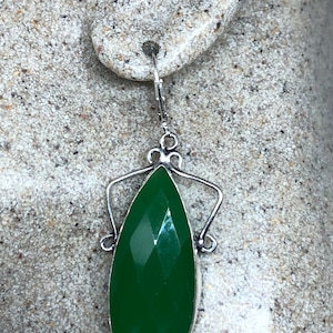 Vintage Green Chalcedony Gemstone Sterling Silver Lever Back Chandelier Earrings