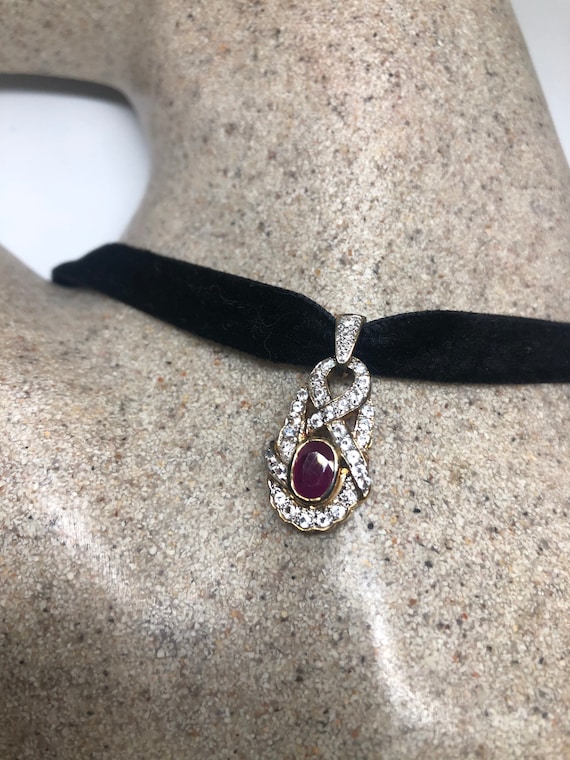 Vintage Handmade 925 Sterling Silver Gold Rhodium Finish Ruby Pendant
