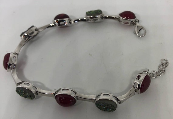 Handmade Genuine Red Ruby and Peacock Ore Druzy S… - image 4