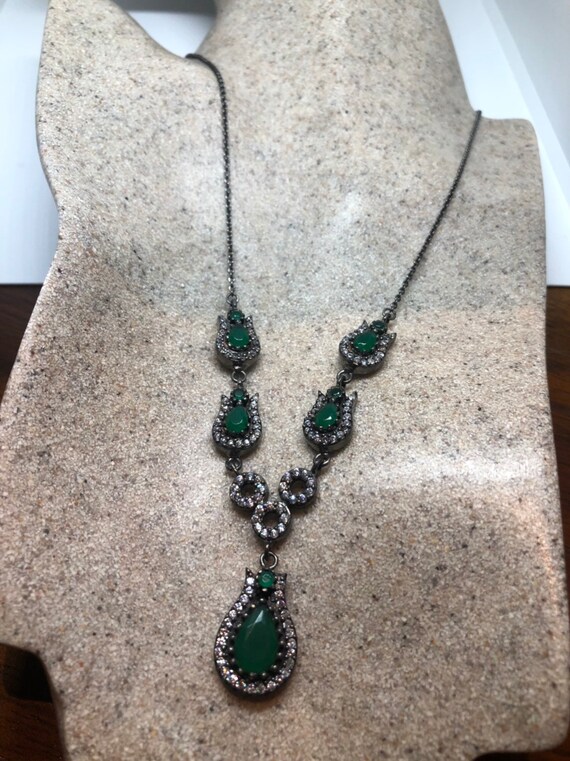 Genuine Green Quartz and Crystal Sterling Silver … - image 7