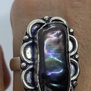 Antique Black Genuine Pearl Filigree Silver Ring
