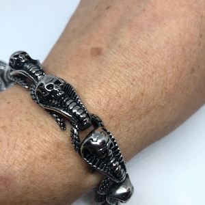Vintage Style Unisex Mens Stainless Steel Snake Skull Bracelet