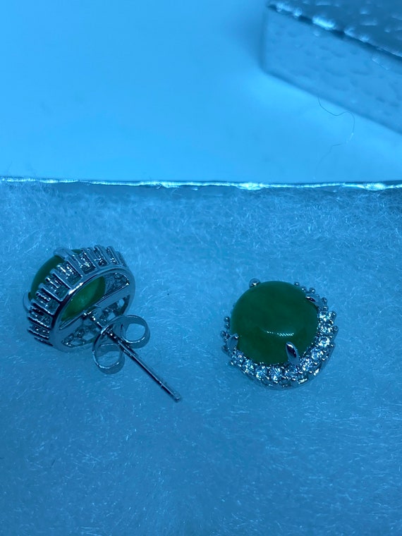 Vintage Green Jade Earrings Stud Button - image 8