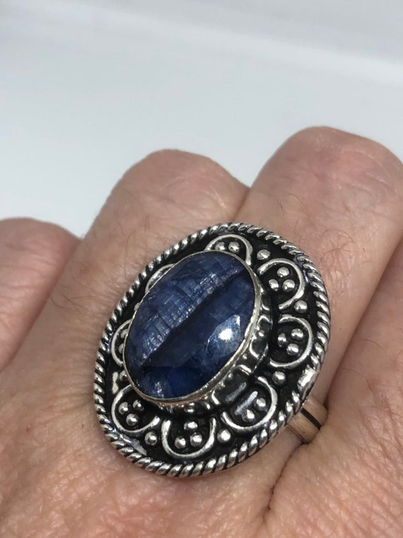 Vintage Handmade Deep Blue Sapphire Setting White 