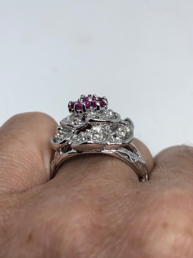 Vintage Handmade Pink Toumaline 925 Sterling Silver gothic flower Ring