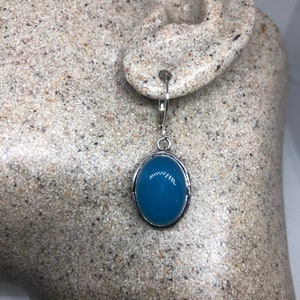 Vintage Blue Chalcedony Earrings Silver Dangle