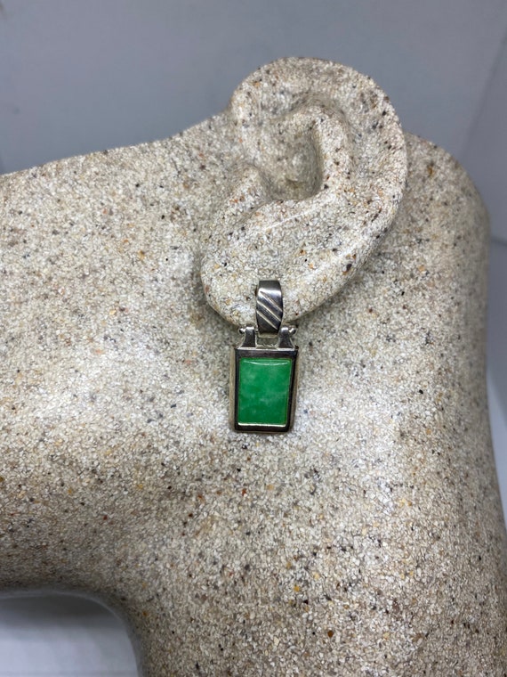 Vintage Green Jade Gemstone Sterling Silver HEart… - image 2