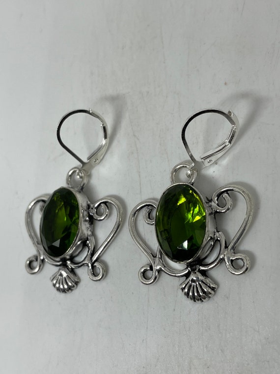 Antique Vintage Green Peridot Silver Dangle Earri… - image 5