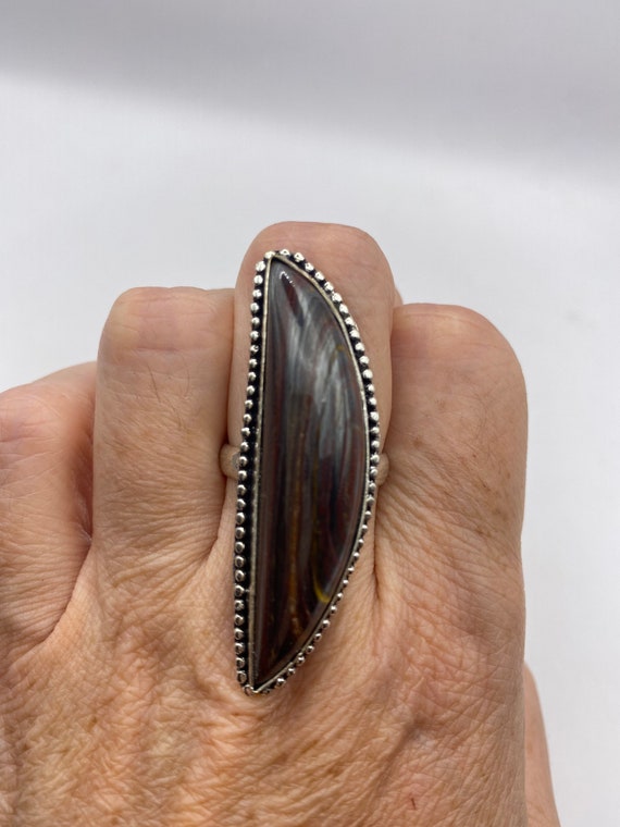 Vintage Large Red Tigers Eye Agate Silver Ring - image 4