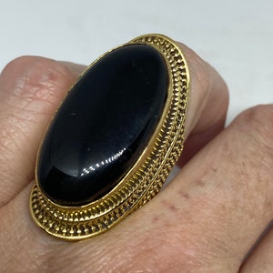Vintage Genuine Black Onyx Golden Bronx Ring Size 8.5 Adjustable