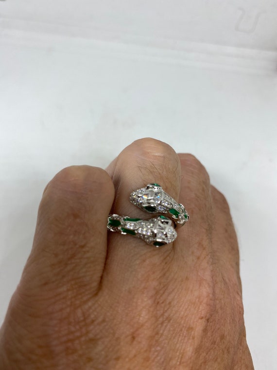 Vintage Snake Ring  Sterling Silver Emerald Green… - image 10