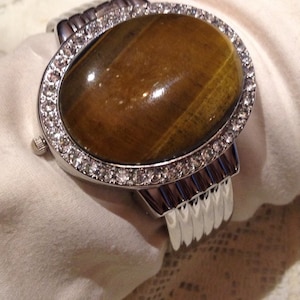 Vintage Tigers Eye Gemstone bangle Bracelet watch