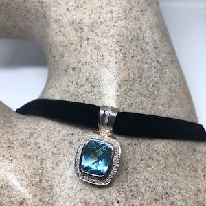 Vintage Genuine Deep Blue Topaz 925 Sterling Silver Necklace Pendant