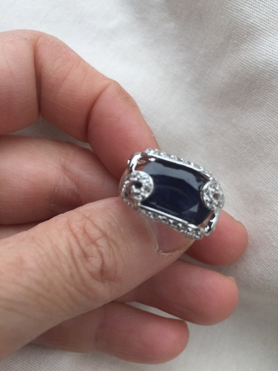 Vintage Handmade Deep Blue Sapphire and White 925… - image 4