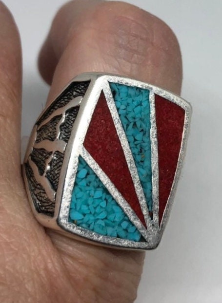 Vintage Native American Style Southwestern Turquoise Inlay