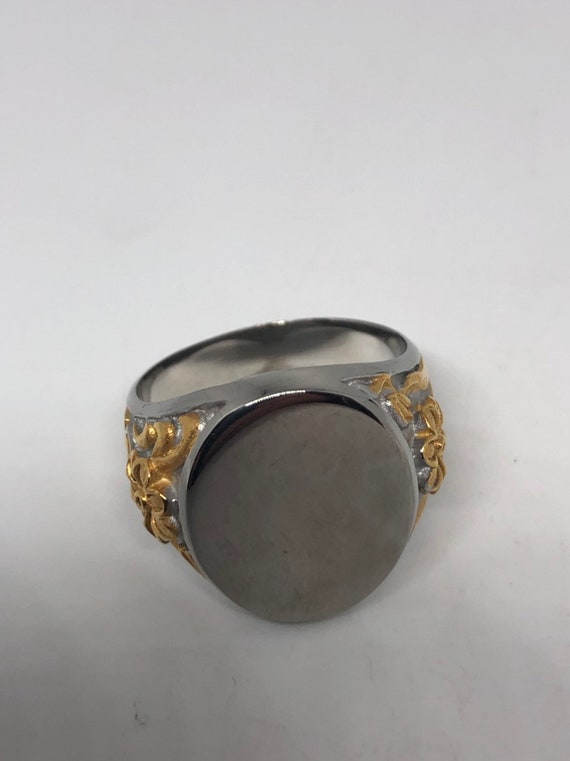 Vintage Silver and Gold Stainless Steel Momgram E… - image 1
