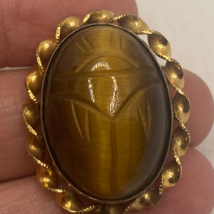 Vintage Scarab Carved Yellow Gold Filled Brooch Pin
